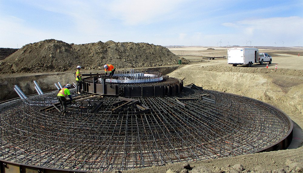 Wind turbine base construction